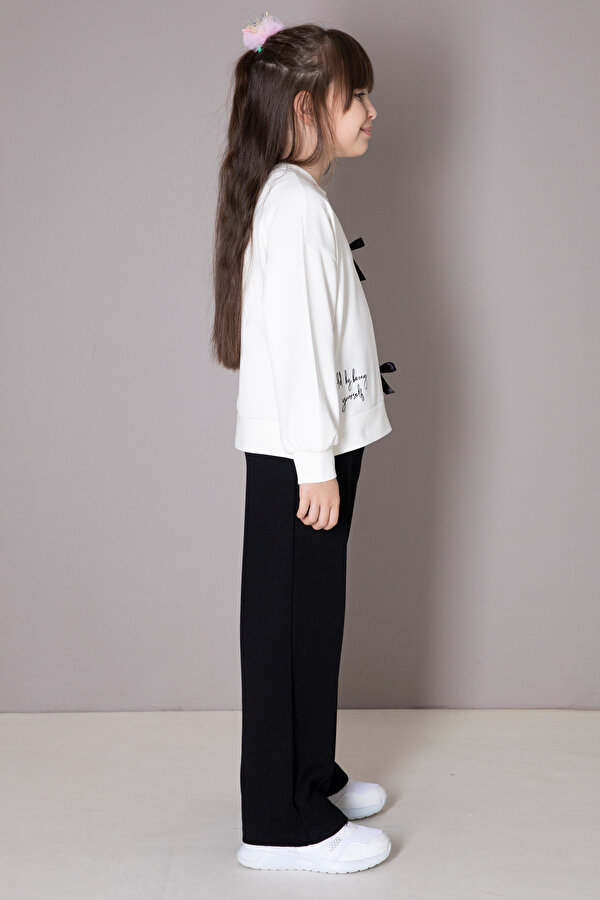 Cansın Mini Siyah Fiyonklu Badili Geniş Paça Pantolonlu Kız Çocuk Takım 19880