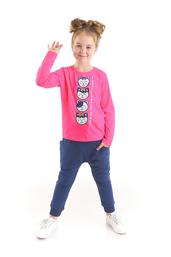 Denokids Japan Cats Kız Çocuk T-shirt Pantolon Takım