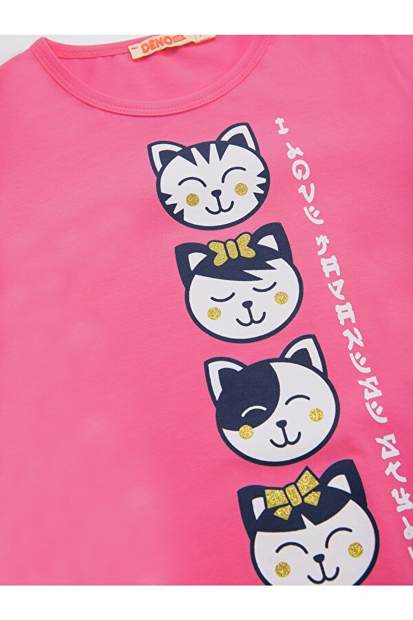 Denokids Japan Cats Kız Çocuk T-shirt Pantolon Takım