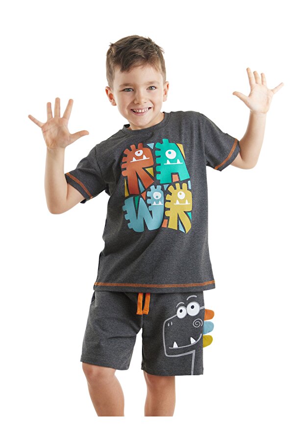 Denokids Rawr Dino Erkek Çocuk T-shirt Şort Takım