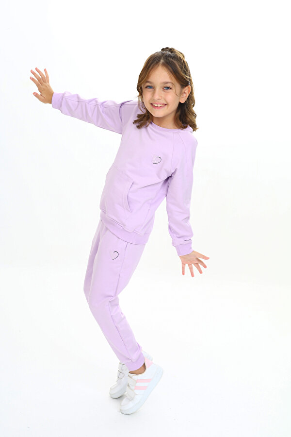 Toontoy Kids Toontoy Kız Çocuk Reglan Kol Kanguru Cepli Nakışlı Eşofman Takım