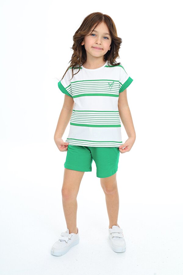 Toontoy Kids Toontoy Kız Çocuk Çizgili Kalp Nakışlı Şortlu Takım