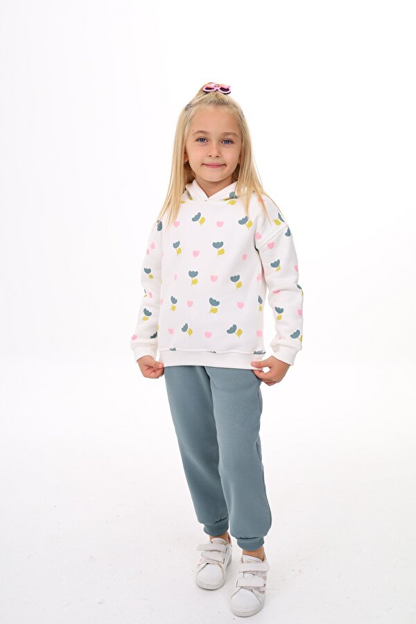 Toontoy Kids Toontoy Kız Çocuk Kapüşonlu Komple Lale Baskılı Eşofman Takım