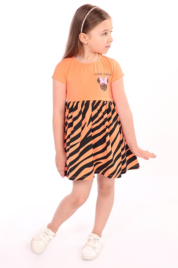Toontoy Kids Toontoy Kız Çocuk Little Yazılı Etek Kısmı Zebra Desen Baskılı Elbise