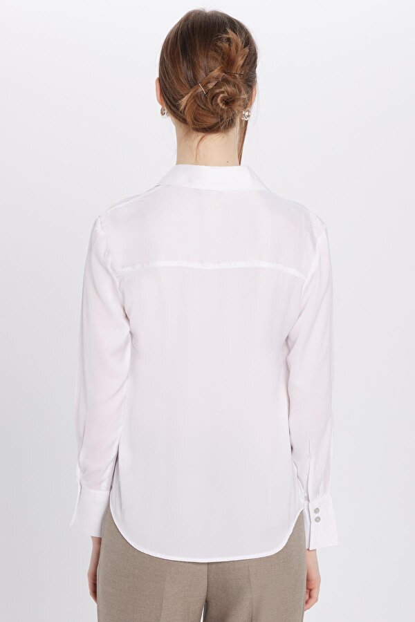 Tudors Kadın Relax Fit Rahat Kesim Satenli Kumaş Beyaz Uzun Manşet Düz Gömlek