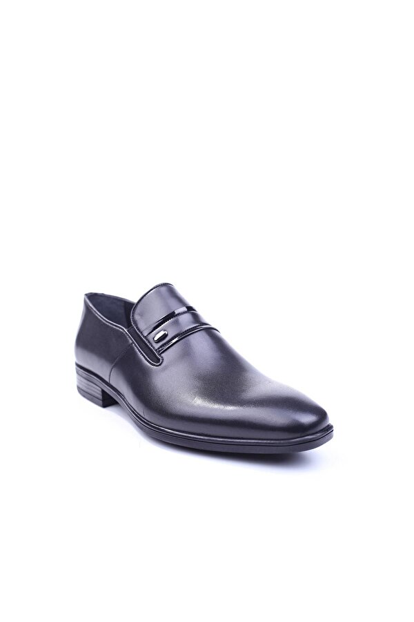 Delfino 447 Erkek Hakiki Deri Siyah Bağcıksız Klasik Kauçuk Ayakkabı