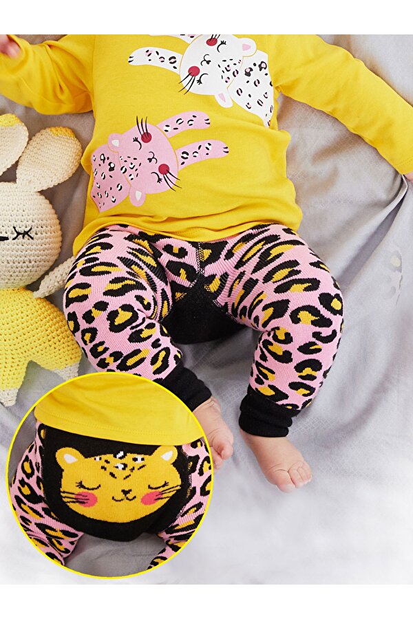Denokids Leopar Kız Bebek Pembe Tayt-Pantolon