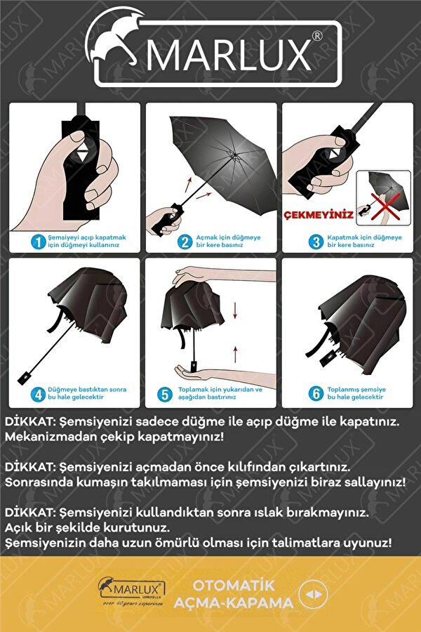 Marlux Ekstra Güçlendirilmiş Tam Otomatik Rüzgar Şemsiyesi 10 Fiber Tel Lacivert MPR2001L