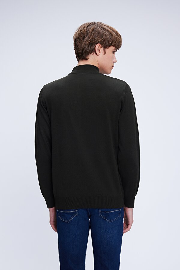 Hatemoğlu Haki Regular Fit Düz Yarım Balıkçı Yaka Yünlü Triko Kazak