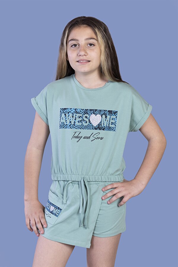Toontoy Kids Toontoy Kız Çocuk Awesome Baskılı Şortlu Takım