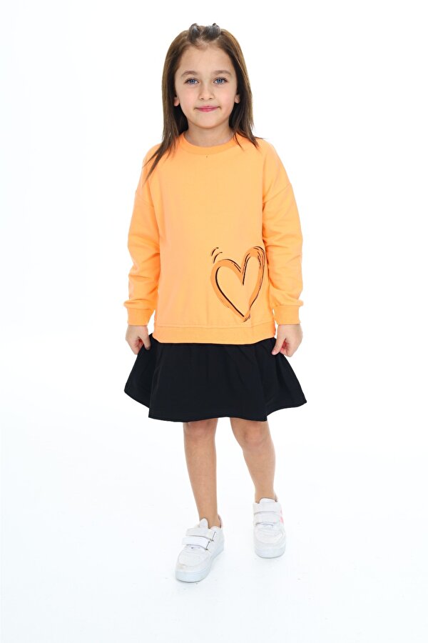 Toontoy Kids Toontoy Kız Çocuk  Eteği Kadife Kalp Baskılı Elbise