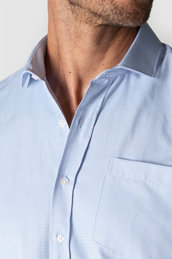 Tudors Erkek Regular Fit Klasik Kesim Desenli Mavi Gömlek