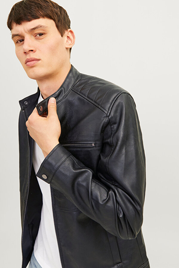 Jack & Jones Erkek Jjedylan Deri Ceket 12261196 Siyah