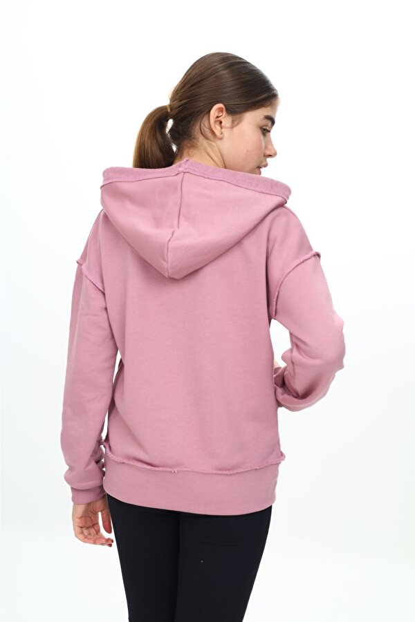 Toontoy Kids Toontoy Kız Çocuk Kapüşonlu Fermuarlı Cepli Düşük Omuz Ters Dikiş Detaylı Örme Hırka - 3 İplik Şardonsuz