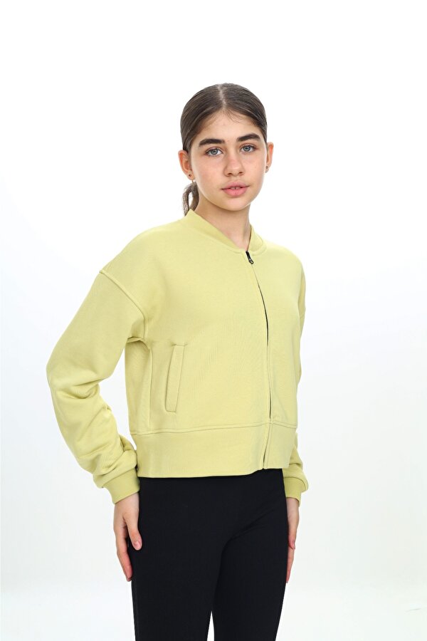 Toontoy Kids Toontoy Kız Çocuk  Kolej Yaka Fermuarlı Cepli Düşük Omuz Baskılı Örme Hırka - 3 İplik Şardunsuz