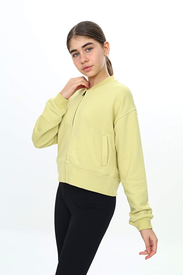 Toontoy Kids Toontoy Kız Çocuk  Kolej Yaka Fermuarlı Cepli Düşük Omuz Baskılı Örme Hırka - 3 İplik Şardunsuz