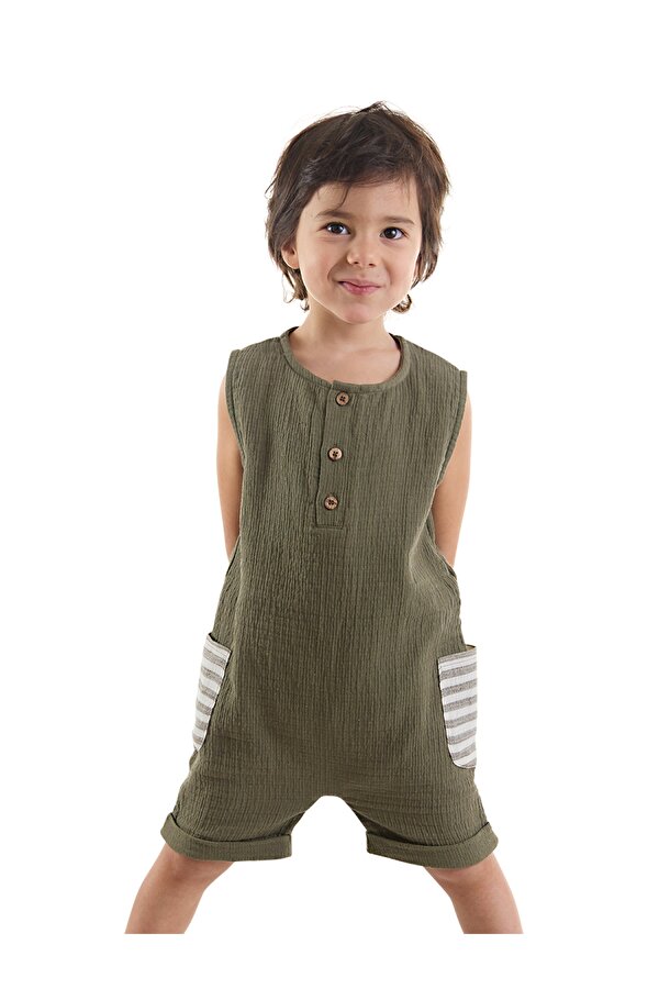 Denokids Erkek Bebek Çocuk Yeşil Müslin Tulum