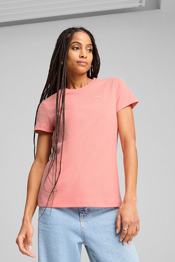 Puma ESS ELEVATED Rib Tee Pembe Kadın Kısa Kol T-Shirt