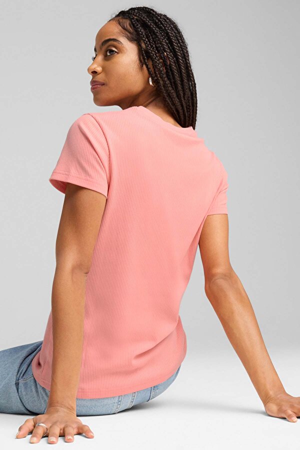 Puma ESS ELEVATED Rib Tee Pembe Kadın Kısa Kol T-Shirt