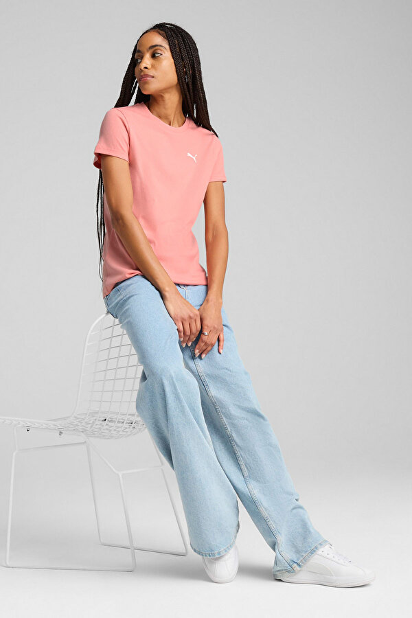 Puma ESS ELEVATED Rib Tee Pembe Kadın Kısa Kol T-Shirt