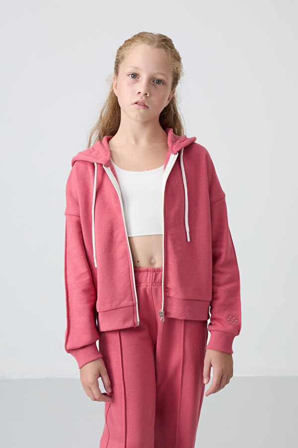 TOMMYLIFE Yaban Gülü Pamuklu İçi Tüylü Yumuşak Dokulu Standart Fit Nakışlı Kız Çocuk Eşofman Takım - 75161