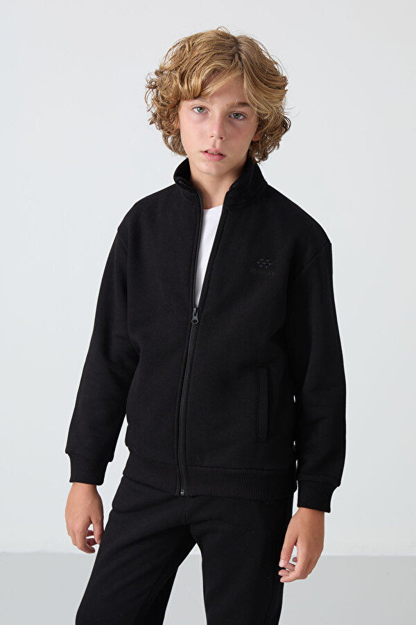 TOMMYLIFE Siyah Pamuklu Kalın İçi Tüylü Yumuşak Dokulu Standart Fit Nakışlı Erkek Çocuk Eşofman Takım - 11256