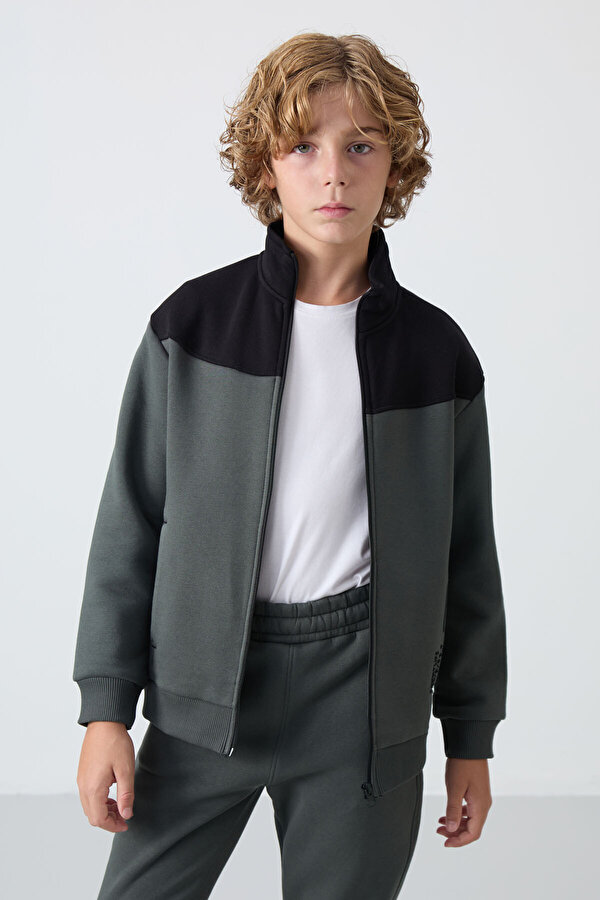 TOMMYLIFE Haki Pamuklu Kalın İçi Tüylü Yumuşak Dokulu Standart Fit Nakışlı Erkek Çocuk Eşofman Takım - 11240