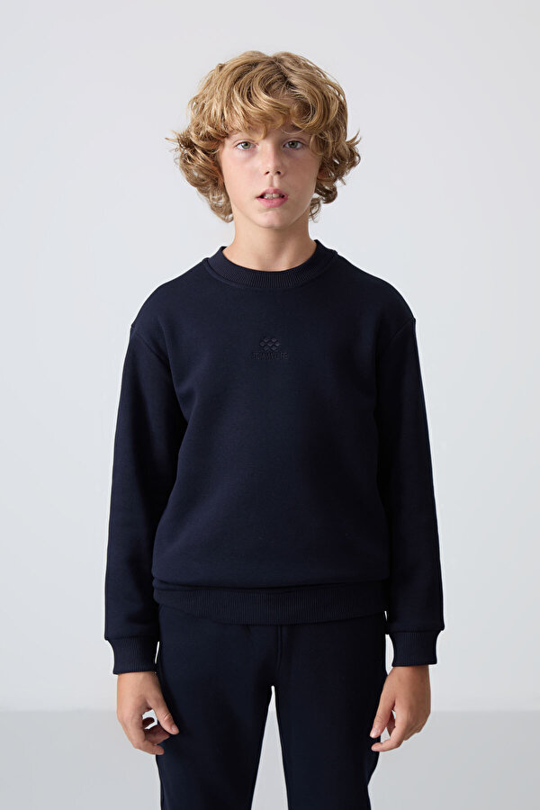 TOMMYLIFE Lacivert Pamuklu Kalın İçi Tüylü Yumuşak Dokulu Standart Fit Nakışlı Erkek Çocuk Eşofman Takım - 112