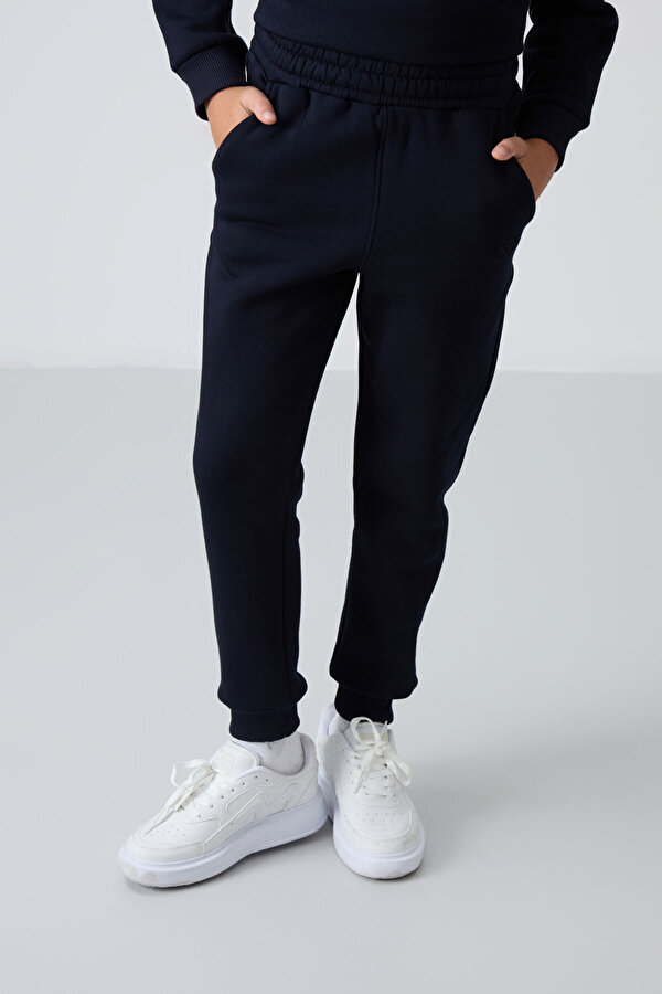 TOMMYLIFE Lacivert Pamuklu Kalın İçi Tüylü Yumuşak Dokulu Standart Fit Nakışlı Erkek Çocuk Eşofman Takım - 112