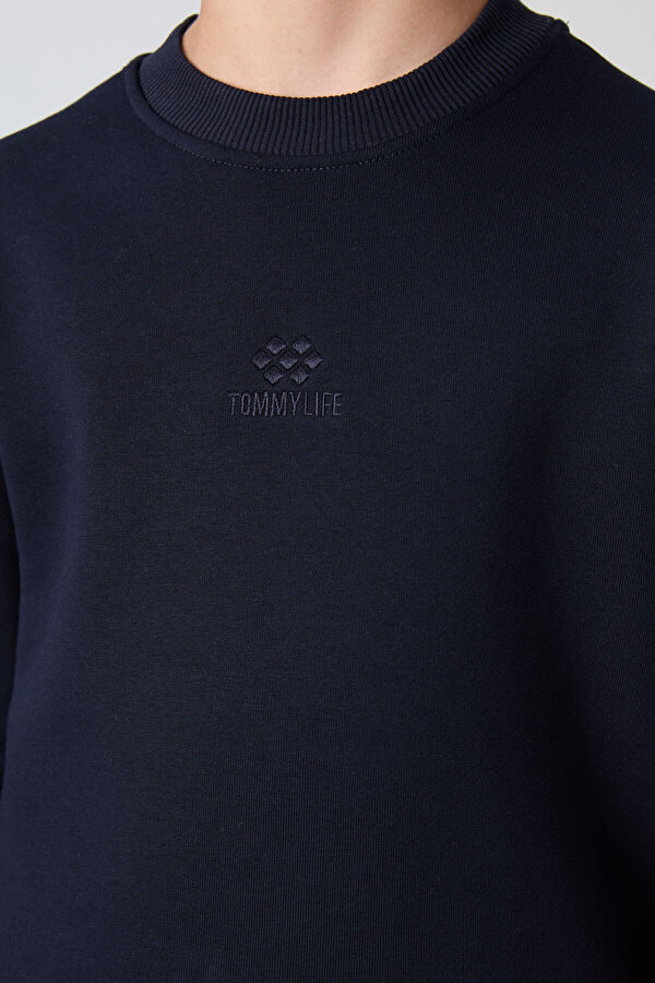TOMMYLIFE Lacivert Pamuklu Kalın İçi Tüylü Yumuşak Dokulu Standart Fit Nakışlı Erkek Çocuk Eşofman Takım - 112