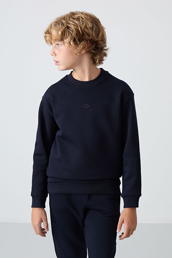 TOMMYLIFE Lacivert Pamuklu Kalın İçi Tüylü Yumuşak Dokulu Standart Fit Nakışlı Erkek Çocuk Eşofman Takım - 112