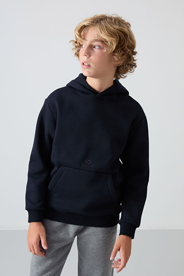 TOMMYLIFE Lacivert Pamuklu Kalın İçi Tüylü Yumuşak Dokulu Standart Fit Baskılı Erkek Çocuk Sweatshirt - 11215