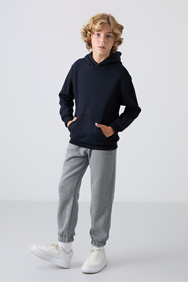 TOMMYLIFE Lacivert Pamuklu Kalın İçi Tüylü Yumuşak Dokulu Standart Fit Baskılı Erkek Çocuk Sweatshirt - 11215