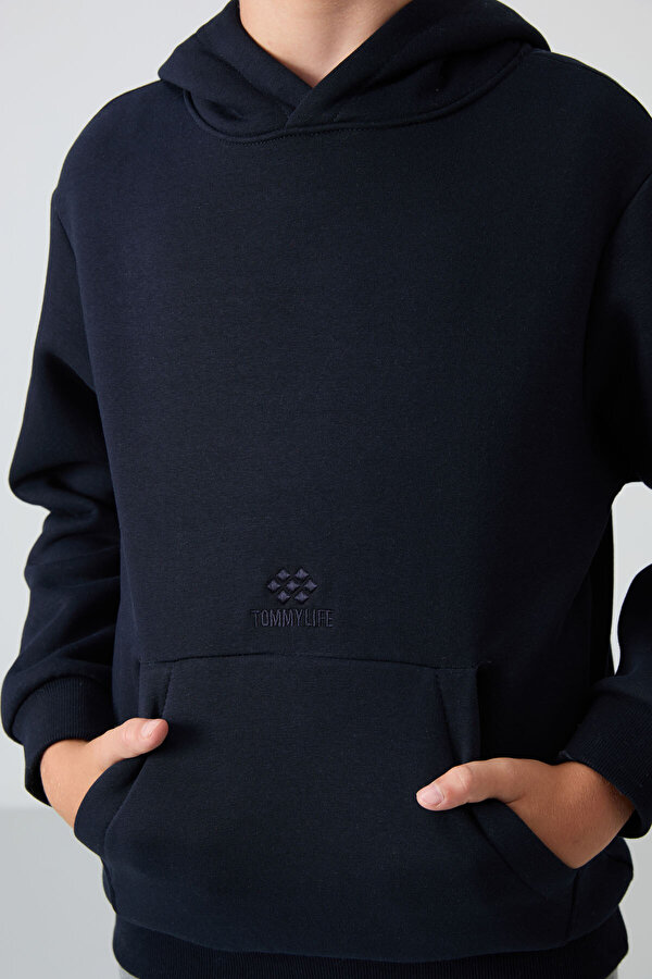 TOMMYLIFE Lacivert Pamuklu Kalın İçi Tüylü Yumuşak Dokulu Standart Fit Baskılı Erkek Çocuk Sweatshirt - 11215