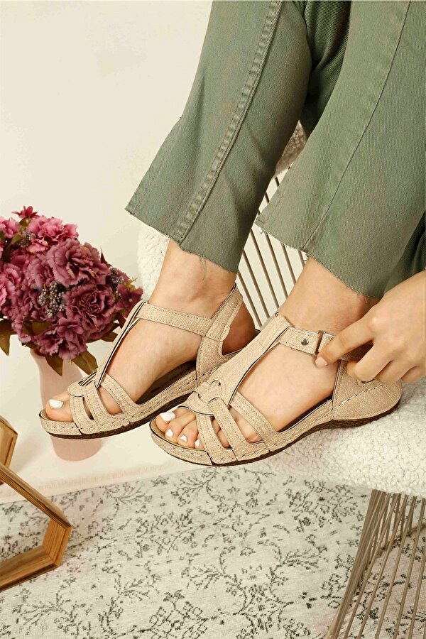 Ccway Kadın Cırtlı Sandalet VİZON KOT