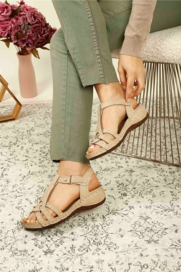 Ccway Kadın Cırtlı Sandalet VİZON KOT