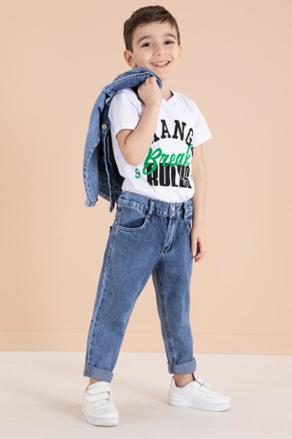 Cansın Mini Lacivert Yazı Nakışlı Ceketli 3lü Erkek Çocuk Jean Takım 20001