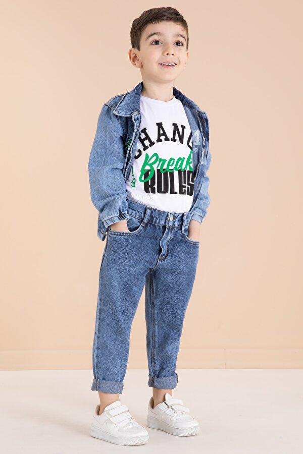 Cansın Mini Lacivert Yazı Nakışlı Ceketli 3lü Erkek Çocuk Jean Takım 20001