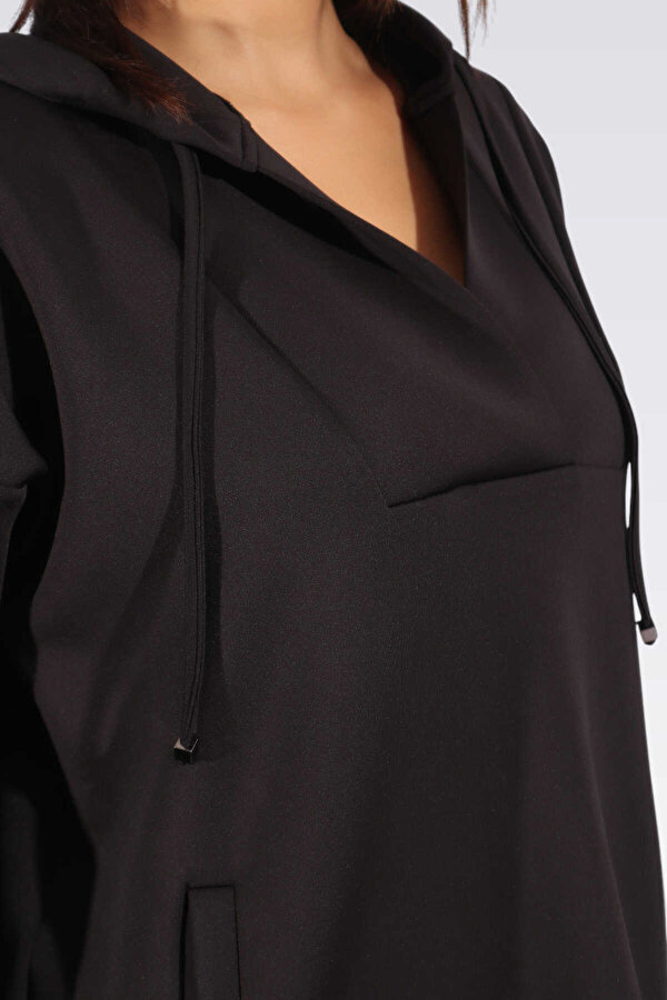 Tolga Saraçoğlu Kadın Rahat Kesim Kapüşonlu Sweatshirt 50259 Siyah