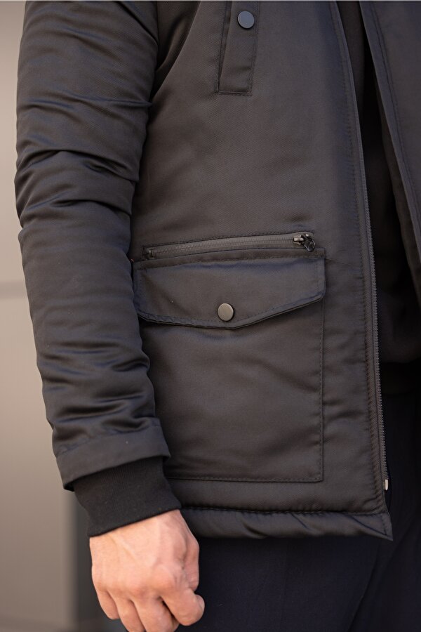 DECAS MONTANO Su Geçirmez Kürklü Kapüşonlu Erkek Mont - Siyah