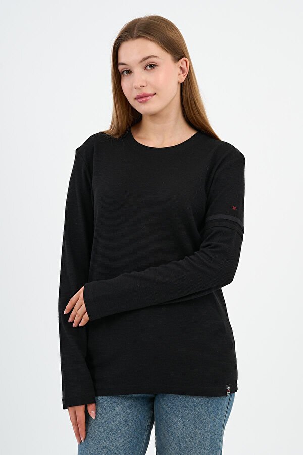 Kol Detaylı Bisiklet Yaka Basic Sweatshirt (WK25425)
