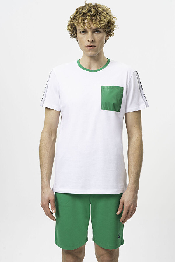 United Colors of Benetton Erkek T Shirt BNTM20446 BEYAZ-YEŞİL