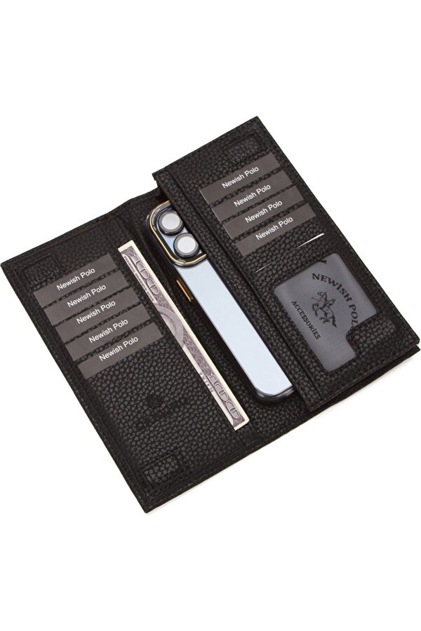 Newish Polo Erkek Siyah Deri Telefon Kağıt Para Bölmeli Portföy Kartlık ve Cüzdan new264