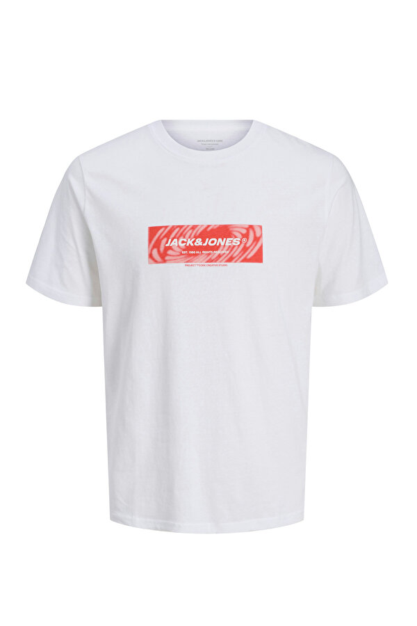 Jack & Jones JCORECHARGE FRONT PRINT Beyaz Erkek Kısa Kol T-Shirt