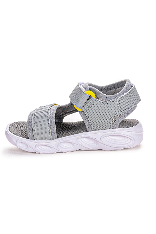 Kiko Kids Tisu Işıklı Erkek Çocuk Cırtlı Sandalet Ayakkabı Açık Gri
