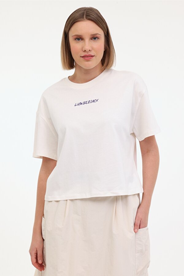Lumberjack WL THEA 11SF518 5FX Ekru Kadın Kısa Kol T-Shirt