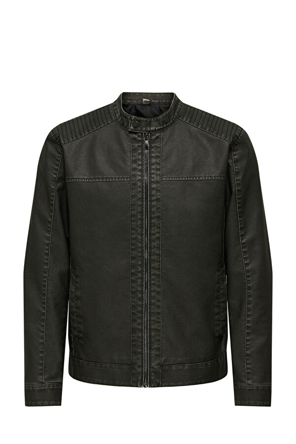 Only&Sons ONSMIKE PU RACER JACKET O Siyah Erkek Ceket