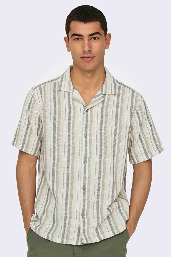 Only&Sons ONSTREV LIFE REG STRIPE S Yeşil Erkek Gömlek