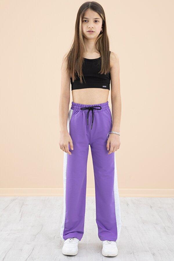 Cansın Mini Lila Garnili Geniş Paça Kız Çocuk Beli Lastikli Eşofman Altı 20192