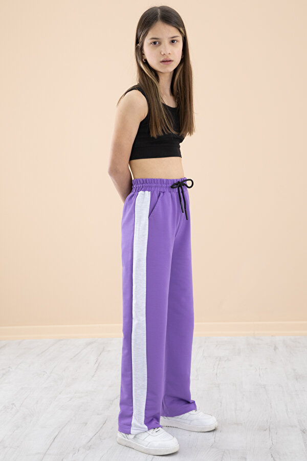 Cansın Mini Lila Garnili Geniş Paça Kız Çocuk Beli Lastikli Eşofman Altı 20192